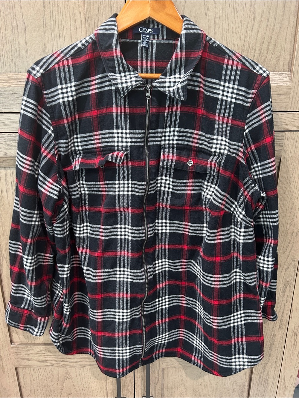 Chaps Black, Red & White Plaid Zip-Front Shirt